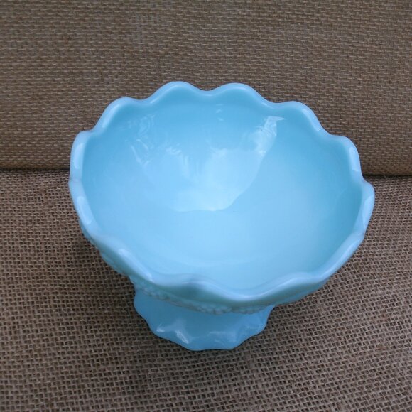 Vintage Fostoria Blue Milk Glass Berry Bowl - Picture 14 of 16